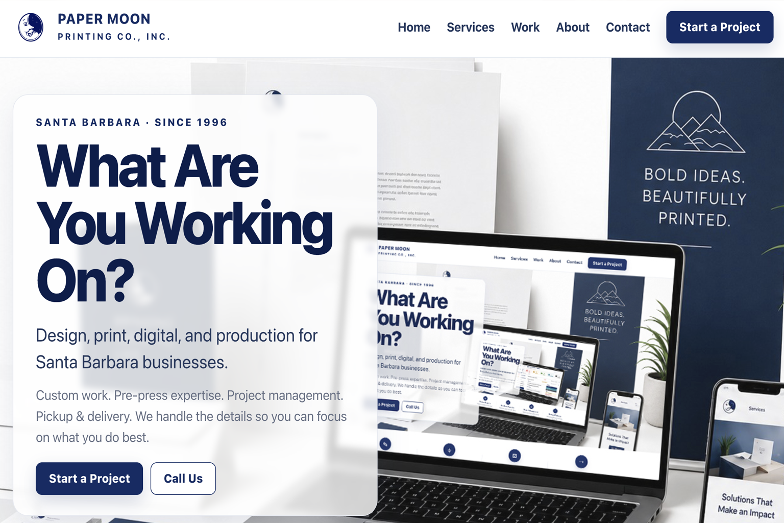 Paper Moon Print Company website and commercial printing presentation
