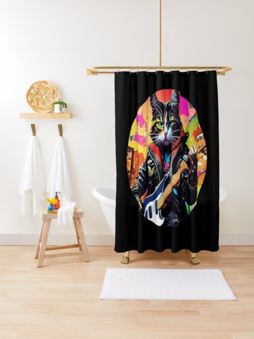 Rock and Roll Cat Shower Curtain